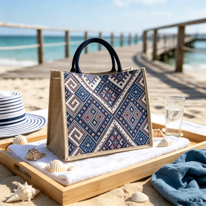 Indigo Tribal Canvas Tote Bag