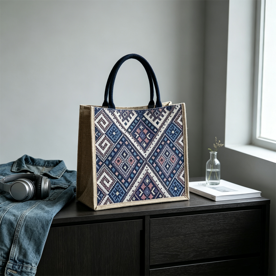 Indigo Tribal Canvas Tote Bag
