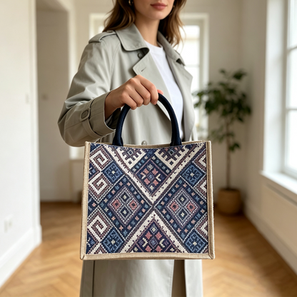 Indigo Tribal Canvas Tote Bag